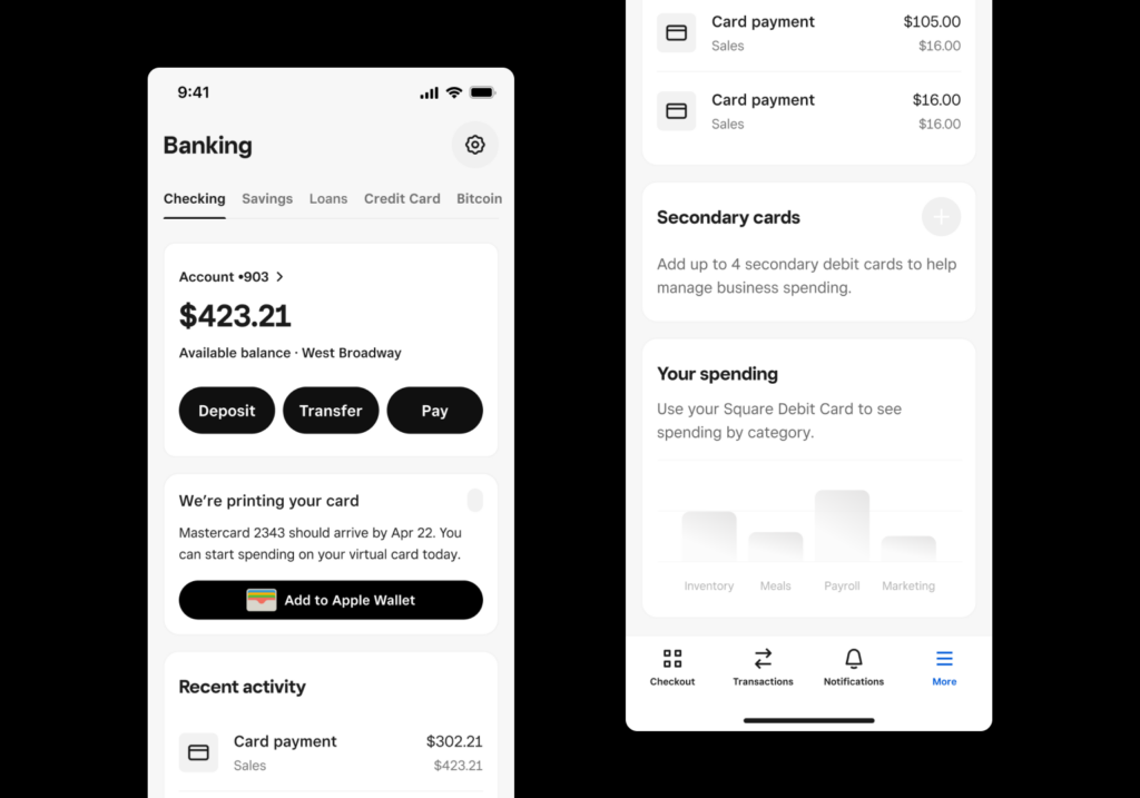 Square Banking fintech Checking redesign